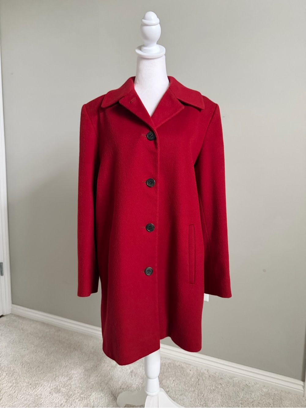 Calvin Klein Red Single-Breasted Wool Pea Coat